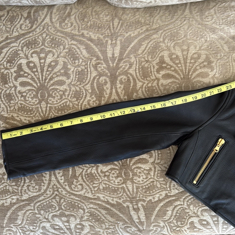 HM Moschino Black Leather Jacket with Gold Accents - Picture 12 of 14